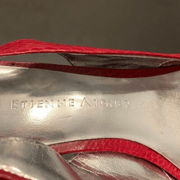 Etienne Aigner Women's Crisscross Strap Texture Red Sling Back Wedge Sandals 6.5 - Picture 3 of 9